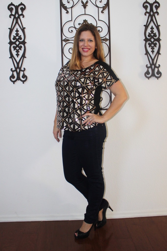 stitch fix january Skies are Blue Suri Sequin Embellished Knit Top and Liverpool Shania Stitched Detail Jean