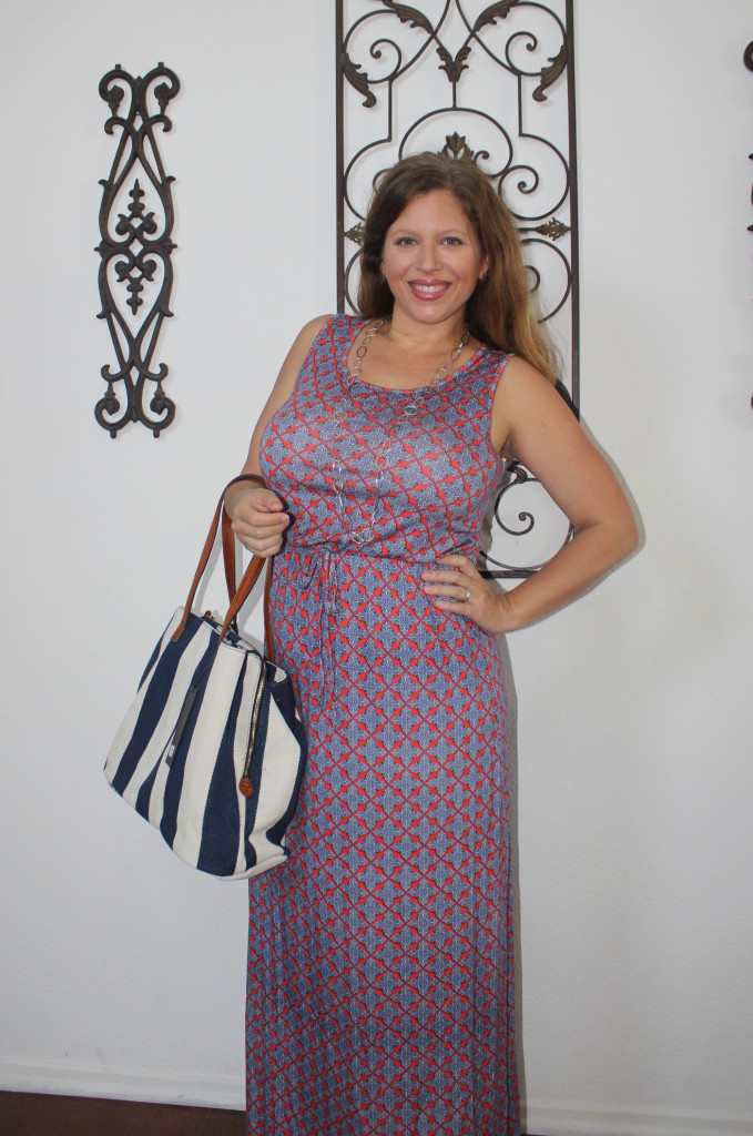 Stitch Fix Street Level Anchorage Striped Canvas Tote & Papermoon Waters Printed Maxi Dress
